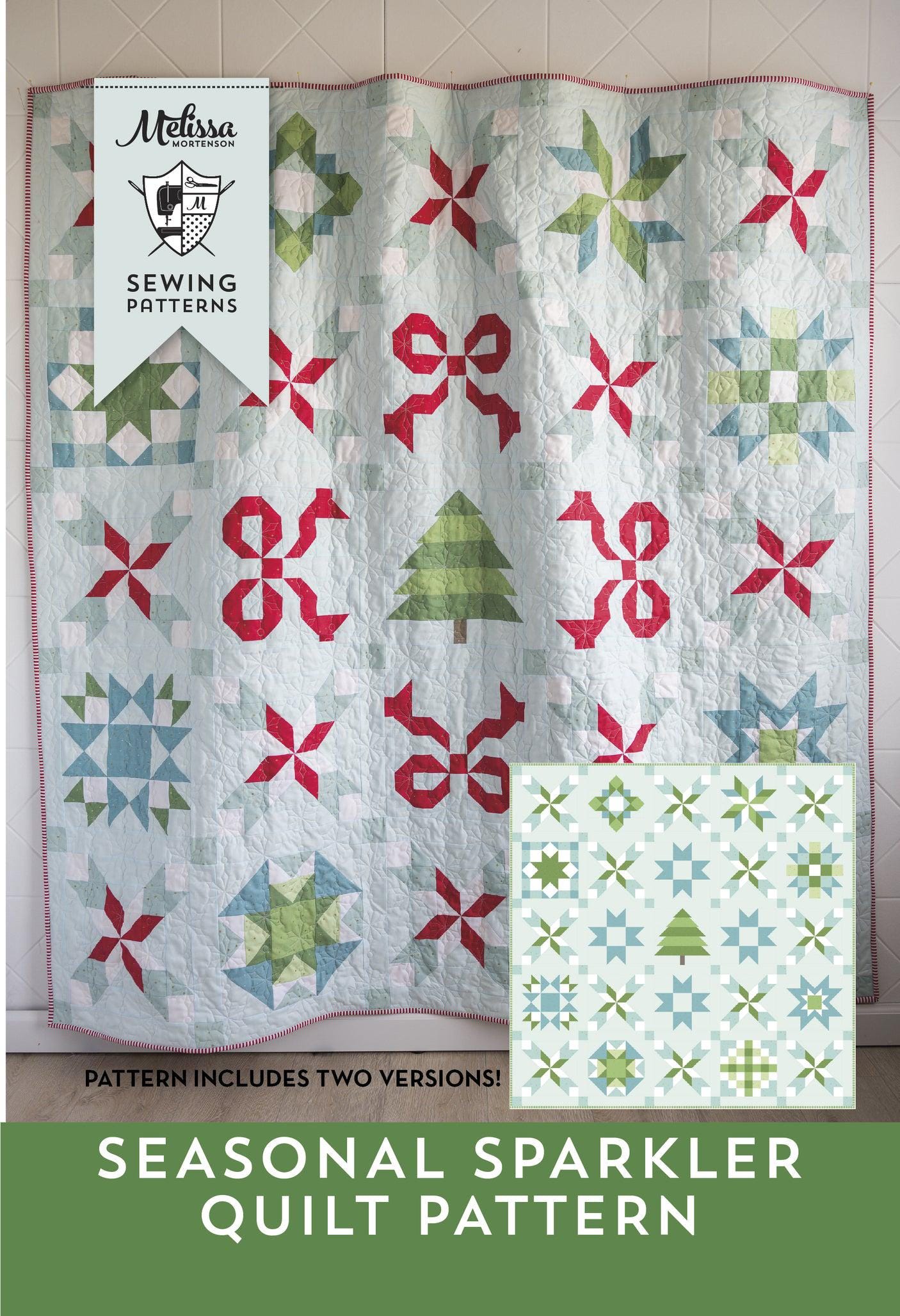 Melissa Mortenson Seasonal Sparkler Quilt Pattern - PAPER Pattern Christmas Tree Wreath Holiday Gift Quilt Pattern