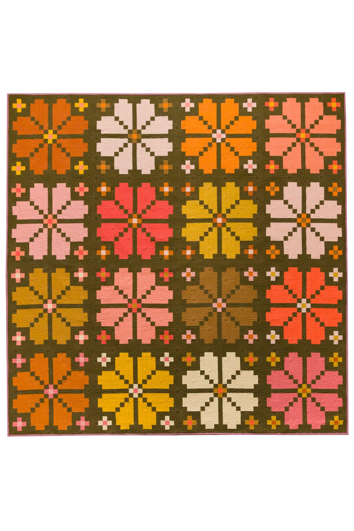 Knitted Blooms Quilt Pattern by Lo & Behold Stitchery - PAPER Pattern, Flower Quilt Pattern, Modern Quilt Pattern