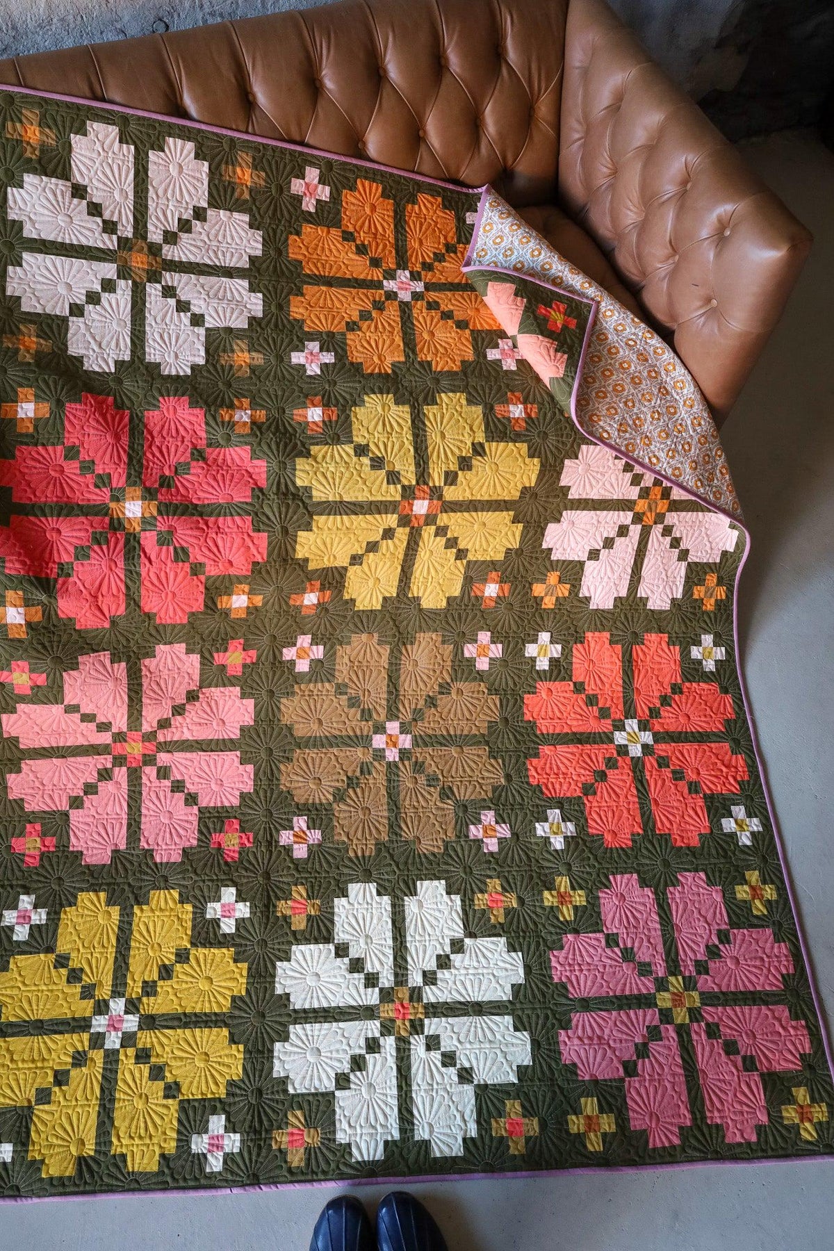 Knitted Blooms Quilt Pattern by Lo & Behold Stitchery - PAPER Pattern, Flower Quilt Pattern, Modern Quilt Pattern