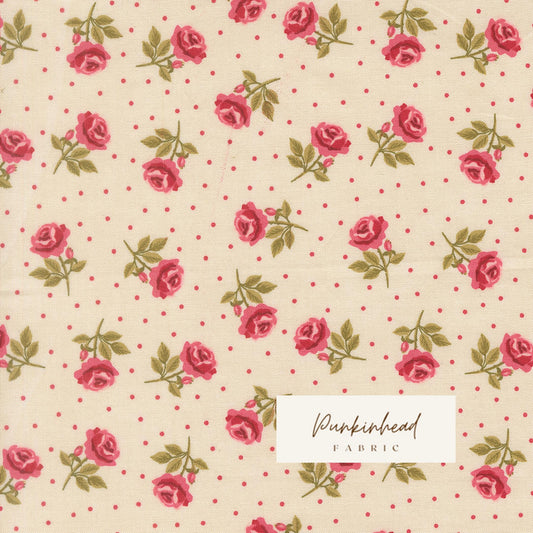 Je T'aime Roses are Red Vintage Floral Valentine Off White Cream Fabric by Stacy Iest Hsu for Moda Cotton Quilting Fabric by the Yard