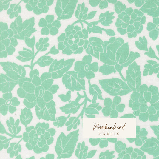 Bloomsberry London Damask Floral White Aqua by Camille Roskelley for Moda Cotton Quilting Fabric by yard