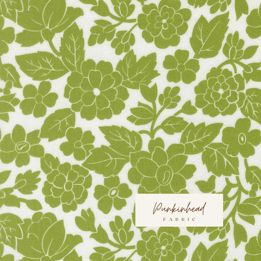 Bloomsberry London Damask Floral White Leaf Green by Camille Roskelley for Moda Cotton Quilting Fabric by yard