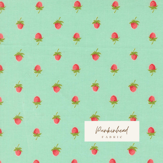 Bloomsberry In Bloom Strawberries Aqua by Camille Roskelley for Moda Cotton Quilting Fabric by yard