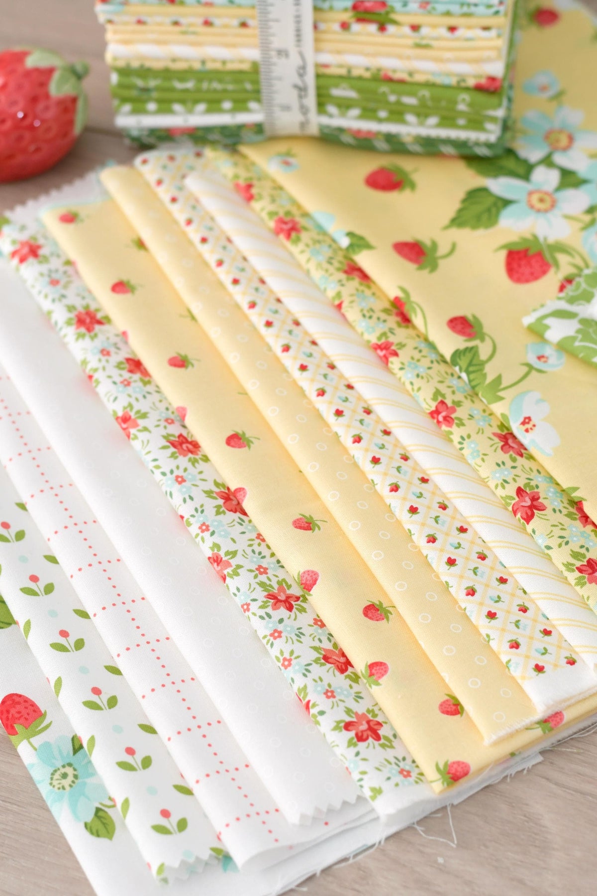 Bloomsberry In Bloom Floral Strawberries Buttermilk Yellow by Camille Roskelley for Moda Cotton Quilting Fabric by yard
