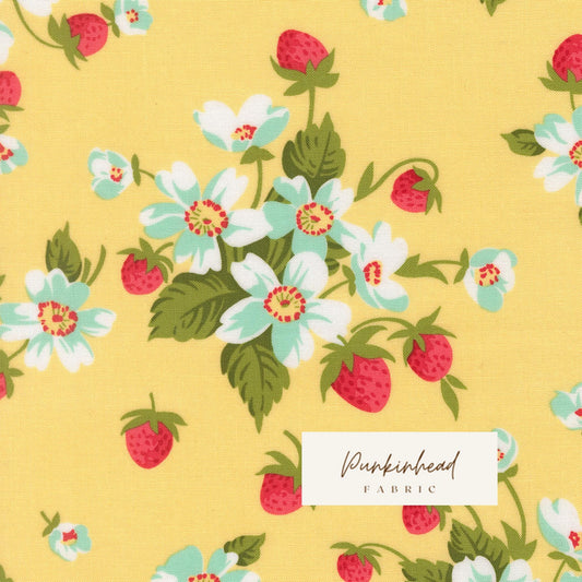 Bloomsberry In Bloom Floral Strawberries Buttermilk Yellow by Camille Roskelley for Moda Cotton Quilting Fabric by yard