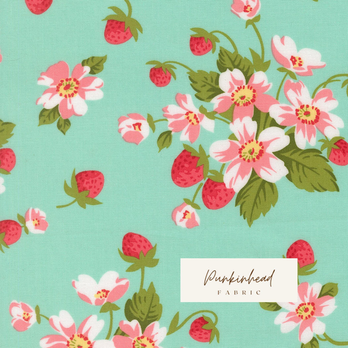 Bloomsberry In Bloom Floral Strawberries Aqua by Camille Roskelley for Moda Cotton Quilting Fabric by yard