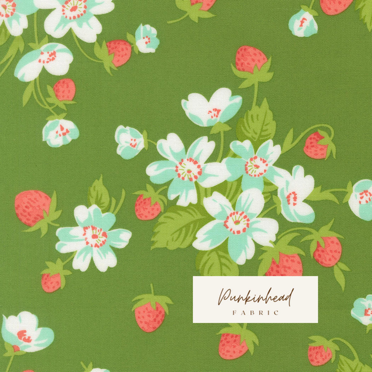 Bloomsberry In Bloom Floral Strawberries Green by Camille Roskelley for Moda Cotton Quilting Fabric by yard
