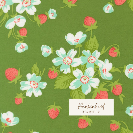 Bloomsberry In Bloom Floral Strawberries Green by Camille Roskelley for Moda Cotton Quilting Fabric by yard
