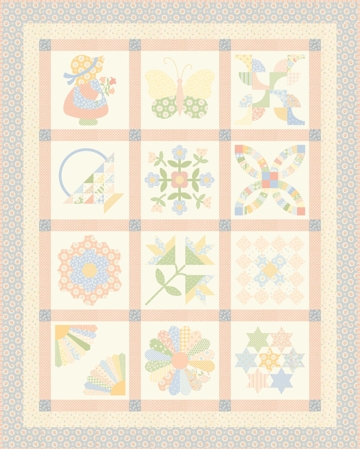 Handmade Sweetness Bitty Blossoms Floral Sky Blue by Heather Briggs My Sew Quilty Life for Moda Spring Cotton Quilting Fabric