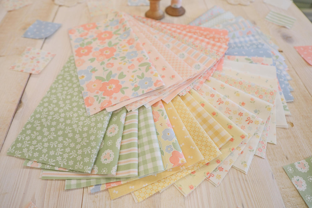 Handmade Sweetness Mini Charm Pack 2.5" squares by Heather Briggs My Sew Quilty Life for Moda Spring Floral Quilting Fabric 42 Pieces